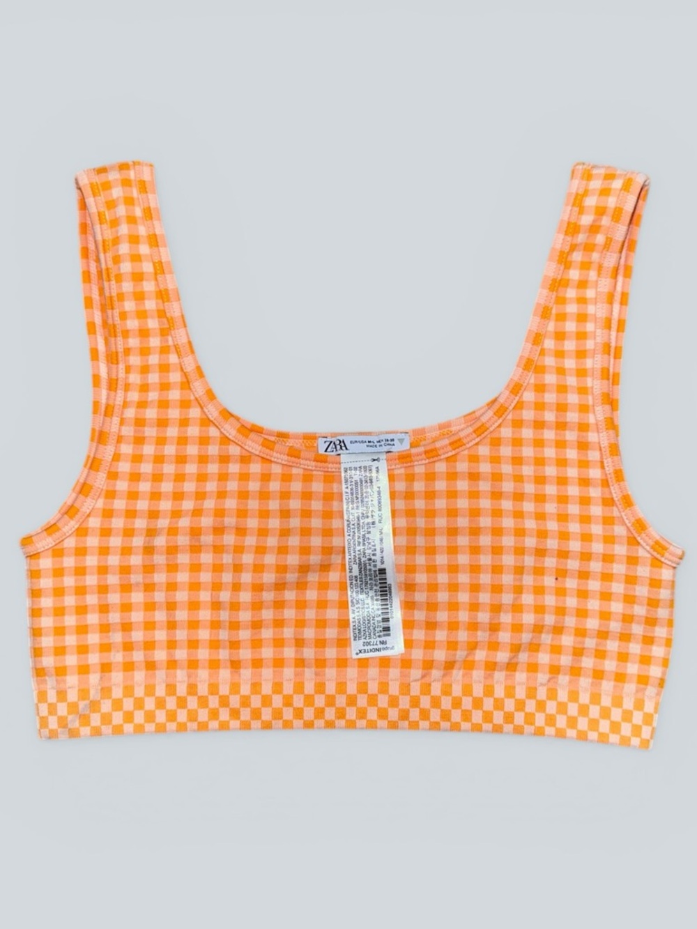 ZARA Orange Gingham Seamless Crop Top - Picture 2 of 3